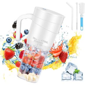 Portable Blender for Shakes and Smoothies, 16 Oz Portable Smoothie Blender Personal Size Blender with 6 Blades, Mini Blender USB Rechargeable for Travel Picnic Office Home
