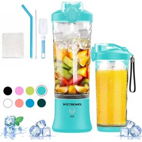 Cordless 21oz Portable Blender BPA Free With Personal Blender Cup, Best For Smoothie, Shakes, and Cocktails, With Durable Stainless Steel Blades, USB-C Rechargeable in Mint By WIZTRONIX