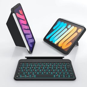 Keyboard Case for iPad Mini 7 (A17 Pro 2024) & Mini 6 (2021) 8.3", 156° Adjustable Portrait & Landscape Mode, Detachable Full Protective Case, 7 Colors Backlit, Pencil Holder, Black