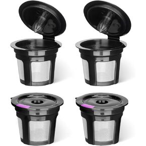 Reusable K Cups for Keurig K Mini, K Elite, K Classic, K Compact, K Latte, K Select and All 2.0 & 1.0 Coffee Makers, 4 Pack K Cup Coffee Filters - Black