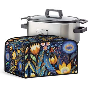 Hummingbird Flowers Slow Cooker Cover with Side Pockets, Anti Splash Slow Cooker Dust Covers Fit for Most 6-8 Qt Crock Pot Kitchen Accessories Organizer