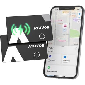 ATUVOS Wireless Rechargeable Wallet Tracker Card Ultra-Thin 0.16cm, Smart Bluetooth Tracker Works with Apple Find My (iOS Only, Android not Supported), Item Finder for Luggage Tags, Passports, 2 Pack