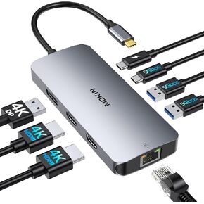 USB C Docking Station Dual HDMI, 8 in 1 Docking Station for 3 Monitors, USB HUB Triple 4K Display with 2 HDMI and 1 Displayport, 1 Gbps Ethernet, 100W PD Charging, 3 USB 3.0 Ports for Dell, HP, Lenovo