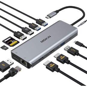 14 in 1 USB-C Docking Station - Dual Monitor Laptop Dock with 2 HDMI, VGA, 5 USB, SD/TF for Dell/Surface/HP/Lenovo Laptops
