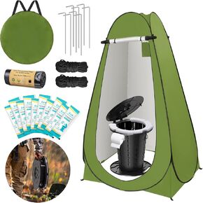 BLIKA Upgraded Anti-Collapse Retractable Portable Toilet Kit, 300lb Adjustable Camping Folding Toilet w/Cushion, Instant Portable Outdoor Pop Up Privacy Tent, Toilet Replacement Bags Eco Absorbent Gel