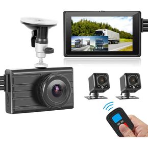VSYSTO 3-channel car dash cam wifi 3.0 "شاشة الجبهة 1080p w/HD المنفصلة الجانبية المنفصلة IPX7 مقاومة للماء IR Cameras لاستلام شبه الشاحنة (الدعم اللاسلكي/G-sensor/MAX 256GB)