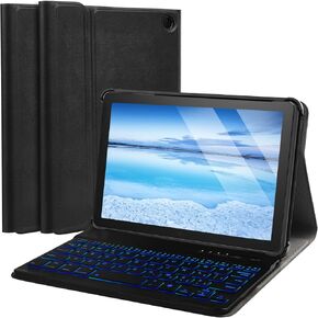 Case with Keyboard for Amazon Fire HD 8 & 8 Plus (2024 Release), Detachable Rechargeable Backlit Keyboard Case with Type-C Cable for HD 8 14th (Black)