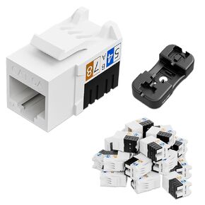 iwillink 10Gbps Cat6A Keystone Jack 25-Pack, RJ45 Keystone Jacks 90-Degree, Ethernet Keystone Jacks with Keystone Punch-Down Stand, White