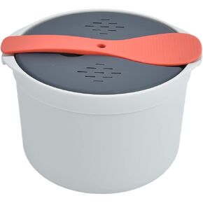 Microwave Rice Cooker, 2 L Pasta Cooker Microwaveable Food Grade PP Microwave Pressure Steamer Cooker Spoon Lid Strainer Non stick Steaming Pot Rice Cooke Cookware for Home Meal Prep Cooker