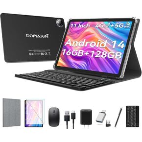 11 inch Tablet, 2025 Latest Android 14 Tablet with 16GB RAM 128GB ROM 1TB Expandable Octa-Core, 5G WiFi & Dual 4G Cellular, 2 in 1 Tablets with Keyboard Incell Large Screen,7000mAh Battery,Dual Camera