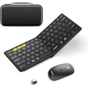 Foldable Keyboard and Mouse, Samsers KM08 Folding Bluetooth Keyboard Mouse Combo, 2.4G + BT5.0 x 2, Full-Size Portable Travel Keyboard & Rechargeable Wireless Mouse for iOS Android Windows Mac OS