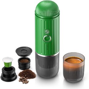Rich Crema Portable Electric Espresso Coffee Maker, Travel Car Hiking, Fast self-heating 2 IN 1 Extraction System Espresso Machine, Support Ground Coffee and NS capsule, ME2218 (Black)