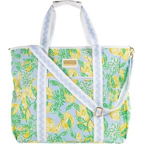 Lilly Pulitzer Yellow Picnic and Beach Cooler, Insulated Bag with Adjustable Shoulder Strap and Zipper, Large Soft Cooler for Groceries or Travel, Make Lemonade
