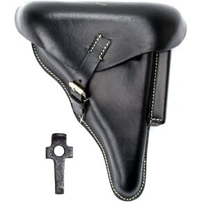 WWII German P08 Luger Hardshell Pistol Holster Black Pattern 1908 (Free Luger Tool)
