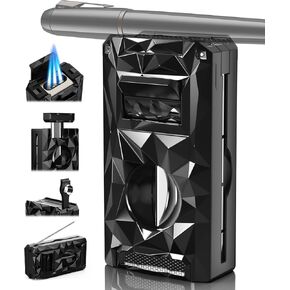 5-in-1 Windproof Lighter with V Cutter, Punch, Draw Enhancer Tool, Holder, Triple Jet Flames, Butane Torch Lighter, Versatile Accessories for Travel, Candle, Lighter Gifts for Men (Without Butane)