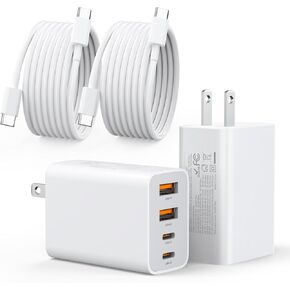 40W USB C Charger, 2 Pack 4-Port PD Power Adapter + QC Wall Plug Multiport Type C Charging Block Cube, (2 Pack 6 ft USB C Cable Included) for iPhone 16 Series, Samsung, Pad, Smartwatches and Tablets