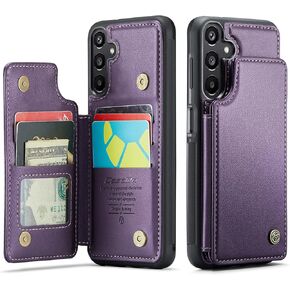 Compatible with Samsung Galaxy A16 Wallet Case with Card Holder RFID Blocking for Women Men, Double Magnetic Clasp Kickstand Shockproof Phone Case Fit for Galaxy A16 5G, Purple