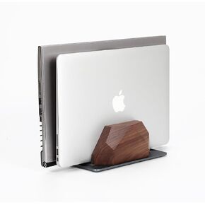 Walnut Vertical Laptop Stand, Dual Slot Wooden Laptop Holder Vertical for Desk, Premium Adjustable Laptops Dock for MacBook Pro Air and Other Laptops, Space-Saving Storage Organizer