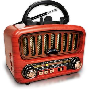 Vintage Radio Retro Bluetooth Speaker, AM/FM/SW Portable Radio 5W Large Speaker and Bluetooth 5.0, Transistor Radio Supports USB/TF/AUX Function, Small Radio for Camping, Hiking or Walking
