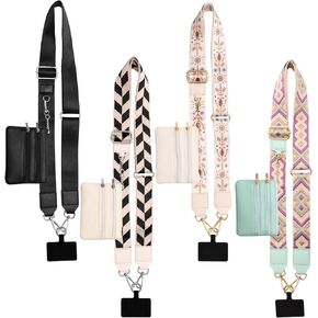 4P Clip and Go Strap for Phone with Wallet Crossbody, Stylish and Versatile Phone Strap with Zippered Pouch with Patterned Suspenders for Protecting Money & Cards