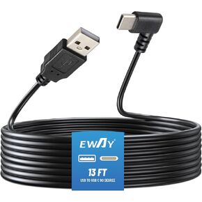 EWAY USB C Dash Cam Power Cord 13ft, USB 2.0 A to Type-C 90 Degree Angle Charging Cable USBC Car Charger Adapter Connector for Dashcam Rear View Mirror Cam Dashboard Recorder Recording Backup Camera