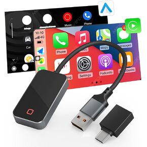 Wireless CarPlay Adapter 2025 Upgraded, 2 in 1 Carplay & Android Auto Wireless Adapter Converts Factory Wired CarPlay to Wireless, Plug and Play Bluetooth Car Adapter, Compatible iPhone/Android
