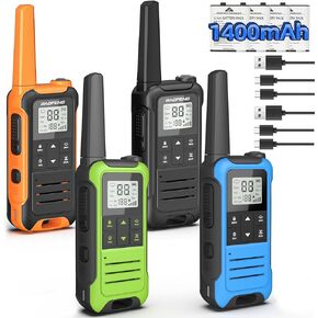 Walkie Talkies Long Range for Adult FRS Radio Rechargeable baofeng Walkie Talkie Two Way Radio 1400mAh Li-ion Battery USB-C Cable NOAA Weather Alert Easy to Use Walky Talky for Camping Hiking (4 Pack)