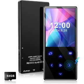 Fohil 128GB MP3 Player, Portable Music Player with Bluetooth 5.0, 2.4 inch Screen Black Lossless Sound Built-in HD Speaker, Support E-Book FM Radio Voice Recorder TF Card Design Ideal for Sport