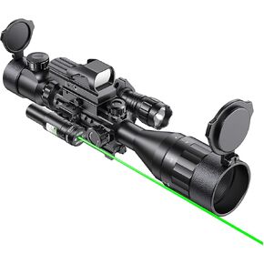 4-16x50AO Rifle Scope Red/Green Illuminated Reflex with Green Laser Sight 4 Holographic Reticle Red Dot for Rail Mount - 5 Brightness Modes Flashlight