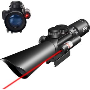 UUQ 3.5-10X40 Illuminated Red/Green Mil Dot Rifle Scope W/Red Laser Sight Fit 20mm Picatinny Rail