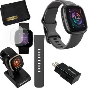 Fitbit Sense 2 Advanced Health and Fitness Smart Watch (Grey/Graphite) with Manage Stress, ECG, SpO2, GPS, 2 Sizes Bands, Bundle with Charger Dock, Wall Adapter, 2 Screen Protectors & PremGear Cloth