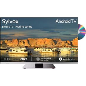 SYLVOX 12V TV, 22 inch Smart TV with DVD Player, 1080P FHD TV for Marine, RVs, Campers, DC 9-32V Wide Voltage, Android Smart Support WiFi Bluetooth, 2 HDMI & 2 USB, AC/DC Powered, Frameless Design