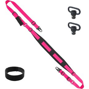 Rifle Sling Two Point Sling Quick Adjust Gun Sling with Sling Staging Strap and Swivels Hot Pink and Black