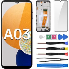 Screen Replacement for Samsung Galaxy A03 LCD Display Touch Digitizer Full Assembly with Frame Side Button Ear Speaker Vibration Motor Glass Repair Tools Kit SM-A035F (A035F A035M)