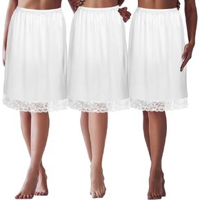 Zhanmai 3 Pieces Half Slips for Under Dresses Skirt Extenders Skirt Womens Half Slip Satin Anti Static Lace Long Underskirt