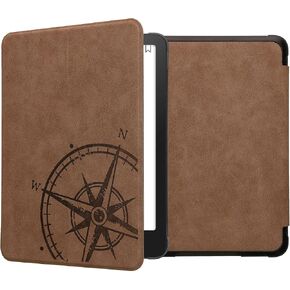 kwmobile Case Compatible with Amazon Kindle Paperwhite (12. Gen 2024) / Kindle Colorsoft - Faux Suede Cover - Navigational Compass Brown