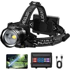 𝐁𝐚𝐢𝐥𝐢𝐧𝐠𝐡𝐚𝐢 Rechargeable LED Headlamp 990000 High Lumens, 8 Modes Super Bright Head Lamp with Digital Display, 45 Hours Long Battery Life & IPX7 Waterproof Head Light for Outdoor, Camping