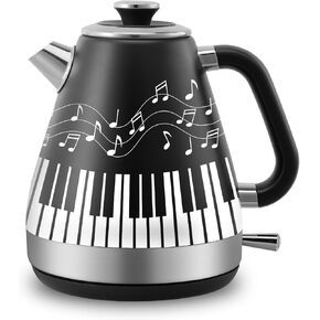 Classic Piano Keys X Music Notes Electric Kettle - 1.7L Stainless Steel Tea Kettle with LED Indicator, BPA-Free, 1200W Rapid Boil, Auto Shut-Off and Boil-Dry Protection