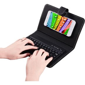 Watris Veiyi Wireless Keyboard with Leather Case for 4.5in-6.8in Bluetooth Phone, Cell Phone Keyboard Case, Portable Keyboard Flip Cover with Stand for iOS Android Phone