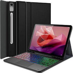 Touchpad Keyboard Case for Lenovo Tab P12 12.7 Inch Tablet 2023, 7 Color Rainbow Backlight Detachable Bluetooth Trackpad Keyboard Folio Smart Cover with Pen Holder