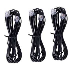 RJ12 Cable Phone Cord 10ft RJ12 6P6C Male to Male Straight Wired for Both Data and Voice Use - 10Feet-Black-3 Pack