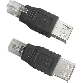 RJ11 to USB Telephone Line Adaptor, 6P4C Male to USB Type-A Female Plug for Telephone Communication Fax Machine Modem, 2PCS
