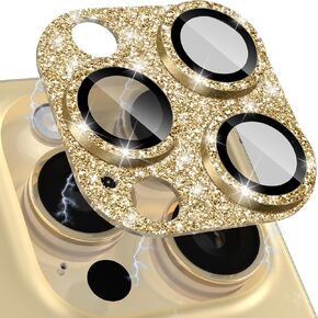 Bling Camera Lens Protector, Camera Lens Protector for iPhone 16 Pro 16 Pro Max 14 Pro 14 Pro Max, Lens Protector Tempered with Glitter Finish, Easy Installationa and HD Clarity (Gold)