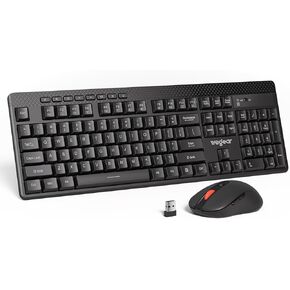 2.4G Wireless Keyboard and Mouse Combo with Silent Touch, 104-Key Full Size Keyboard with 8 Additional Shortcuts, Quiet Soft Click Typewriter Keyboard for PC, Desktop, Laptop, MacBook- Black