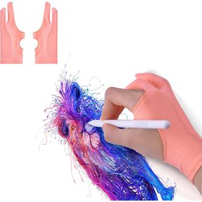 Digital Drawing Glove 2Pack, Artist Glove for Drawing Tablet with Two Fingers for Paper Sketching, iPad Graphics Tablet, Universal for Left and Right Hand-(Smudge, Guard-Pink)