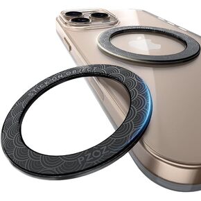 PZOZ A/B Dual-Sided (1 Set) Magnetic Ring Sticker for MagSafe iPhone 16 Holder Phone Case Suction Cup Wireless Charger Car Mount Bathroom Kitchen, for iPhone 15 14 13 12 Pro Max, Samsung (Black)