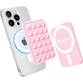 Magnetic Suction Phone Mount for MagSafe Case, Silicone Grip Secure Mirror Shower Phone Holder for iPhone 12/13/14/15/16, Hands-Free Selfie/Video for TikTok Creator/Influencer (Light Pink)