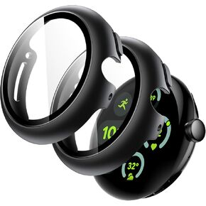 حالة Jetech مع واقي الشاشة لـ Google Pixel Watch 3/2/1 41 مم ، ومدمج 9H Film Glass Film Hard Pc Cover Cover Cover Cover Cover ، 2-Pack (Black/Black)