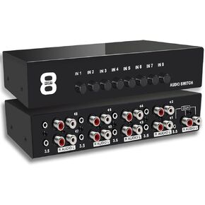 3.5mm Aux + RCA L/R Bi-Directional Stereo Audio Switch 8 in 1 Out A/B Analog Audio Switcher Selector