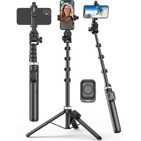 Phone Tripod for iPhone, 60" iPhone Tripod Stand, Selfie Stick Tripod for iPhone, Phone Tripod with Remote, Phone Tripod Stand for Recording, for Gopro Tripod, for Camera Tripod